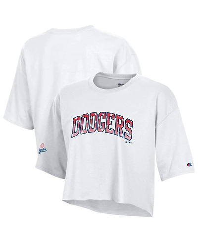 Champion Women's White Los Angeles Dodgers Boyfriend Cropped Americana T-Shirt