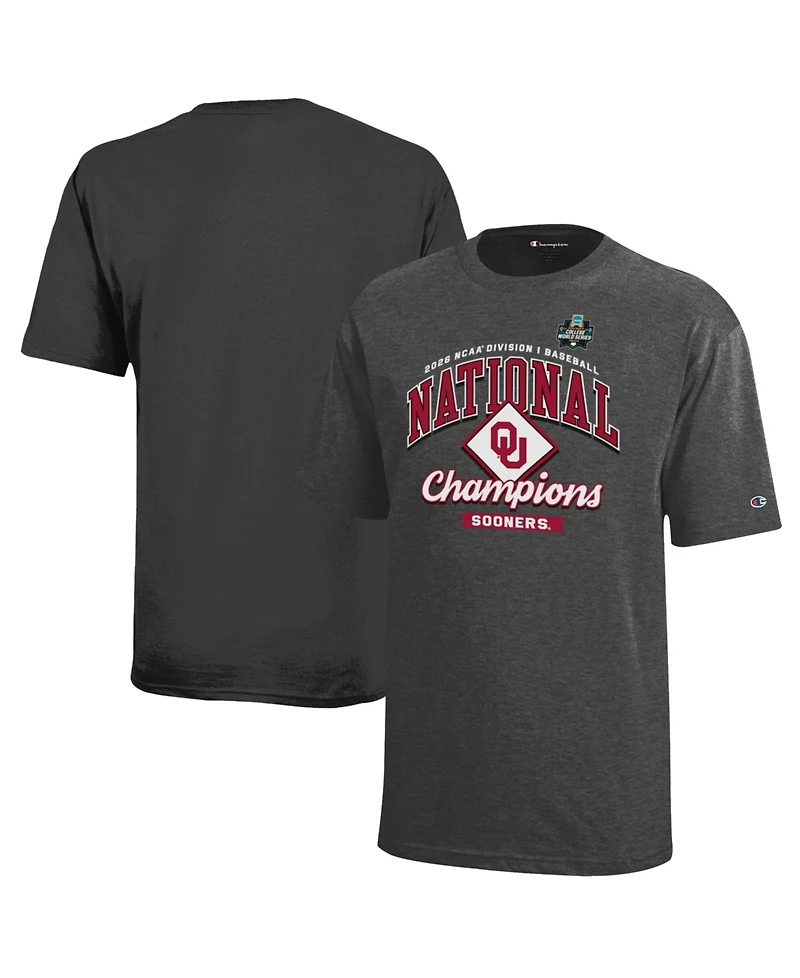 Champion Big Boys and Girls Heather Black Oklahoma Sooners 2026 Ncaa Baseball Men's College World Series Locker Room T-Shirt