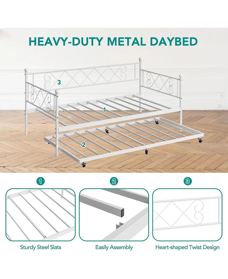 gaomon Twin Daybed with Trundle Frame, Metal Trundle Sofa Bed with Premium Steel Slat Support, Easy Assembly for Living Room, Bedroom