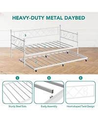 gaomon Twin Daybed with Trundle Frame, Metal Trundle Sofa Bed with Premium Steel Slat Support, Easy Assembly for Living Room, Bedroom