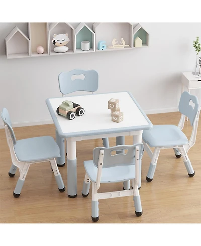 Gaomon Kids Table and 4 Chairs Set with Graffiti Desktop, Height Adjustable Toddler Table and Chairs, 4 in 1 Play Table