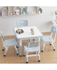 Gaomon Kids Table and 4 Chairs Set with Graffiti Desktop, Height Adjustable Toddler Table and Chairs, 4 in 1 Play Table