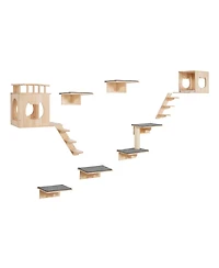 Vevor Wall Mounted Cat Shelves Tree with Jumping Boards Nests Hammock Set of 9