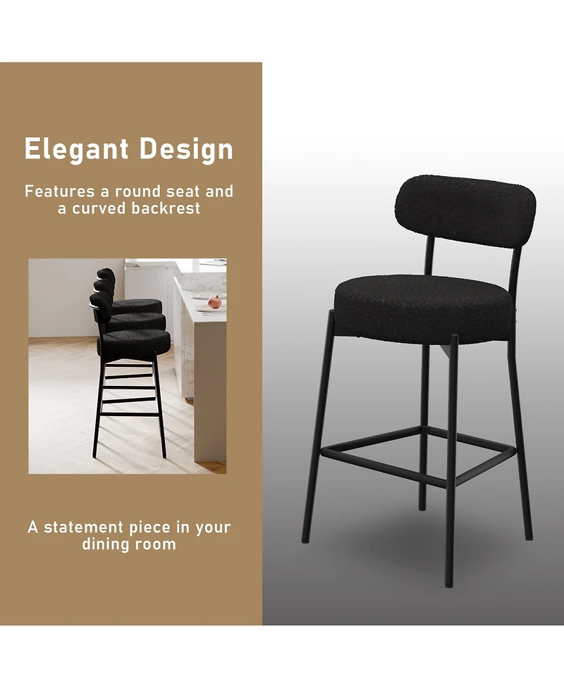 Dyhome 30" Bar Stools Set of 2, Counter Height Chairs with Backrest and Footrest