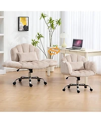 Dyhome Cross-Legged Office Chair with Flip-up Arms, Chenille Criss Cross Vanity Chair, Height Adjustable Swivel Executive Wheels