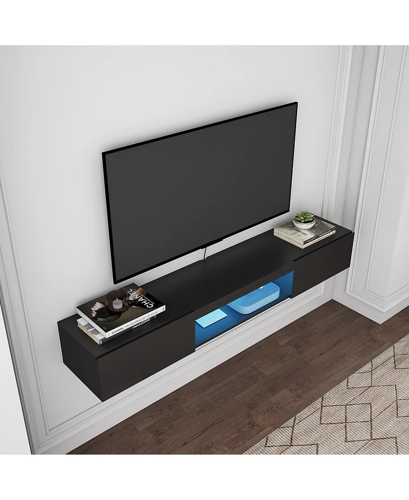 Boyel Living 63 Inches Floating Tv Stand Wall Mounted with 16 Color LEDs Entertainment Center for 55 to 65 Inch TVs
