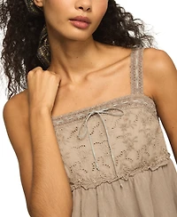 Lucky Brand Women's Eyelet Yoke Square Neck Tank Top