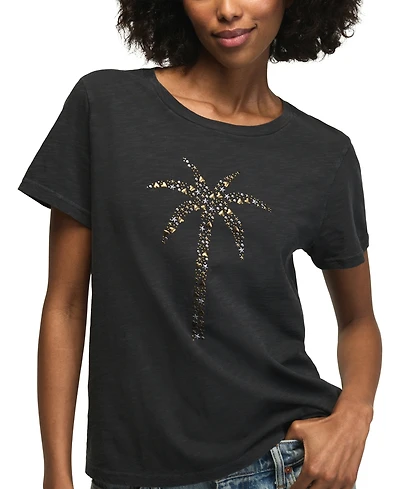 Lucky Brand Women's Embellished Palm Tree Motif Crewneck T-Shirt