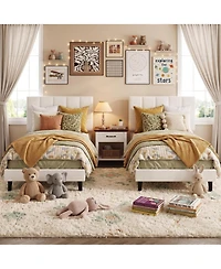 gaomon Set of 2 Size Bed Frame with Adjustable Height Vertical Channel Tufted Headboard, Upholstered Platform Bed Frame with Wooden Slats Support