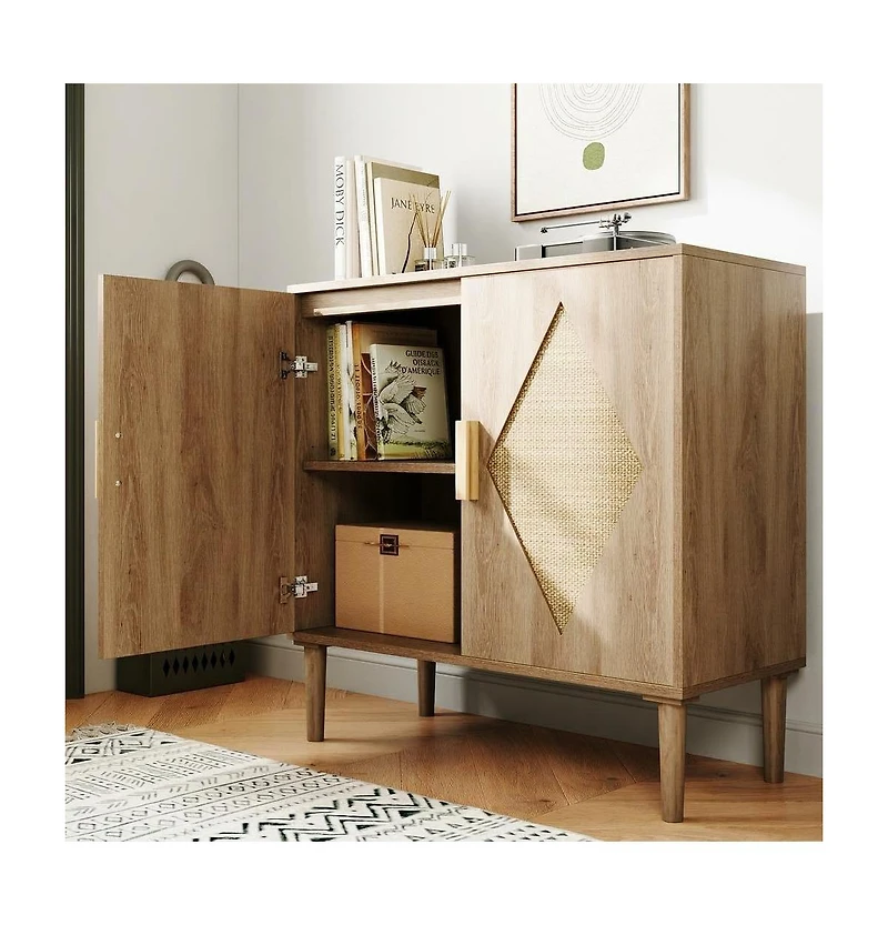 homfan Buffet Cabinet with Rattan Doors Sideboard Storage for Living Room, Dining Room, Entryway