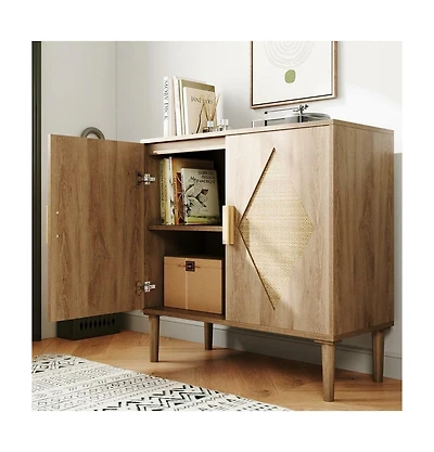 homfan Buffet Cabinet with Rattan Doors Sideboard Storage for Living Room, Dining Room, Entryway