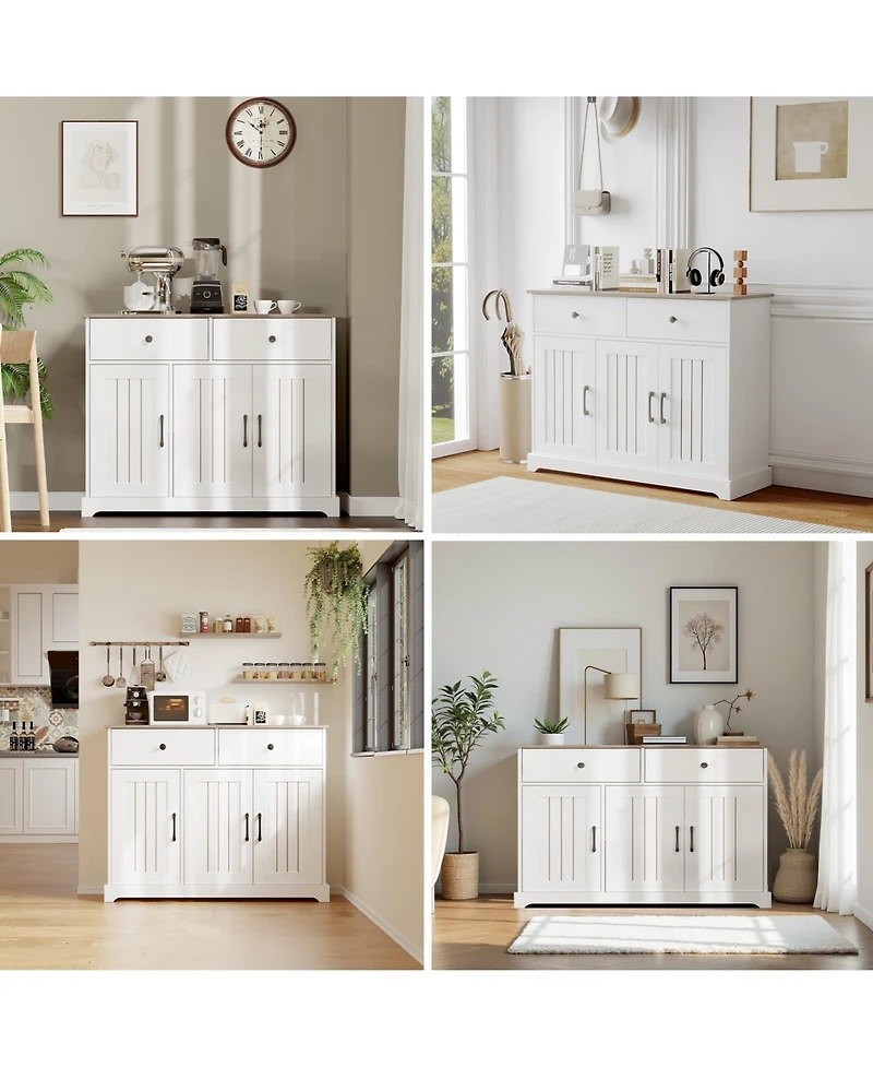 homfan Sideboard Buffet Cabinet with Storage Farmhouse Kitchen Cabinet with Adjustable Shelf and Barn Doors for Living Dining Room