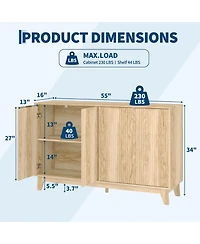 homfan Fluted Tv Stand with Storage 55" Buffet Cabinet with 4 Doors and Adjustable Shelf for Living Room, Bedroom