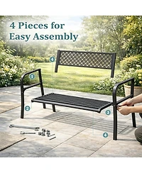 homfan 2-Person Patio Chair Sturdy Weather-Resistant Steel Garden Bench Geometric Backrest, 50" Wide, 790 lbs Capacity