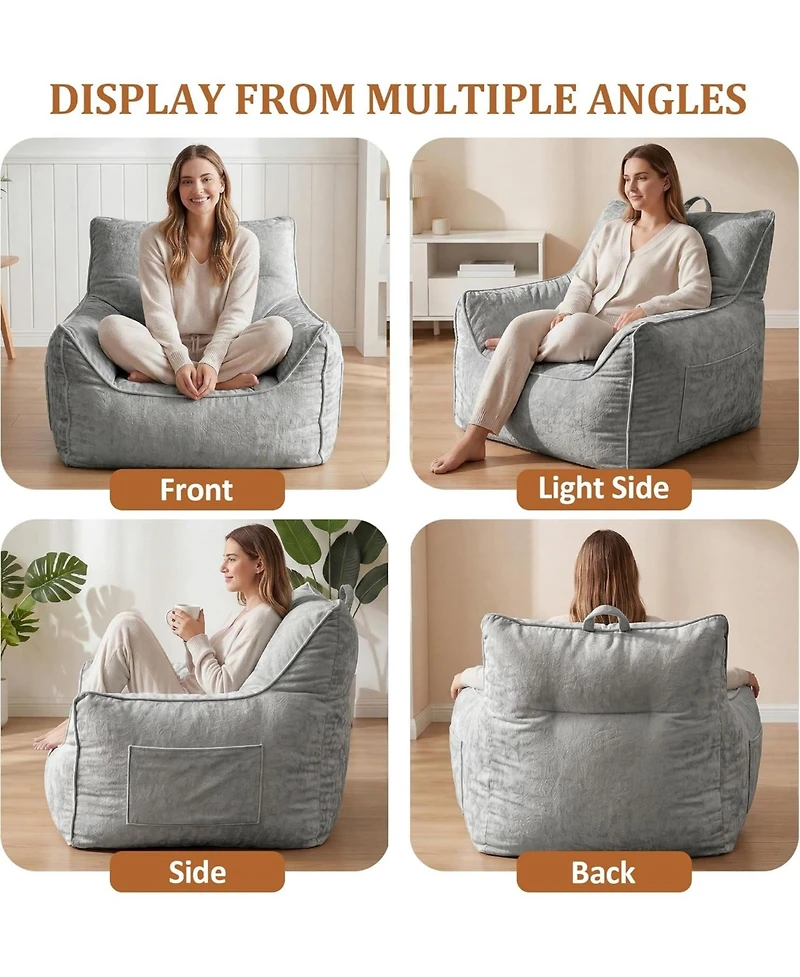 gaomon Bean Bag Chair for Adults and Kids, Cozy Sofa with Armrests, Chenille Comfy BeanBag Chairs Shredded Foam