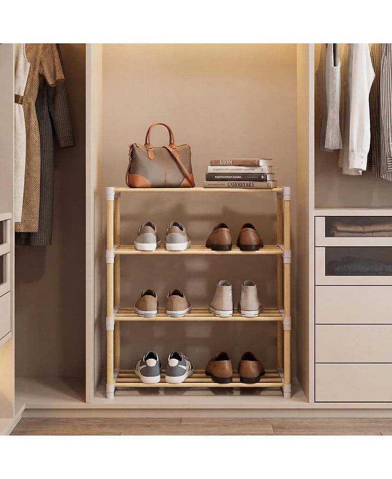 Slickblue Wooden Shoe Storage Rack with 4 Open Slatted Shelves for Footwear
