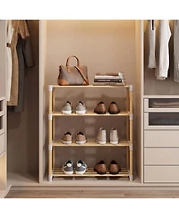Slickblue Wooden Shoe Storage Rack with 4 Open Slatted Shelves for Footwear