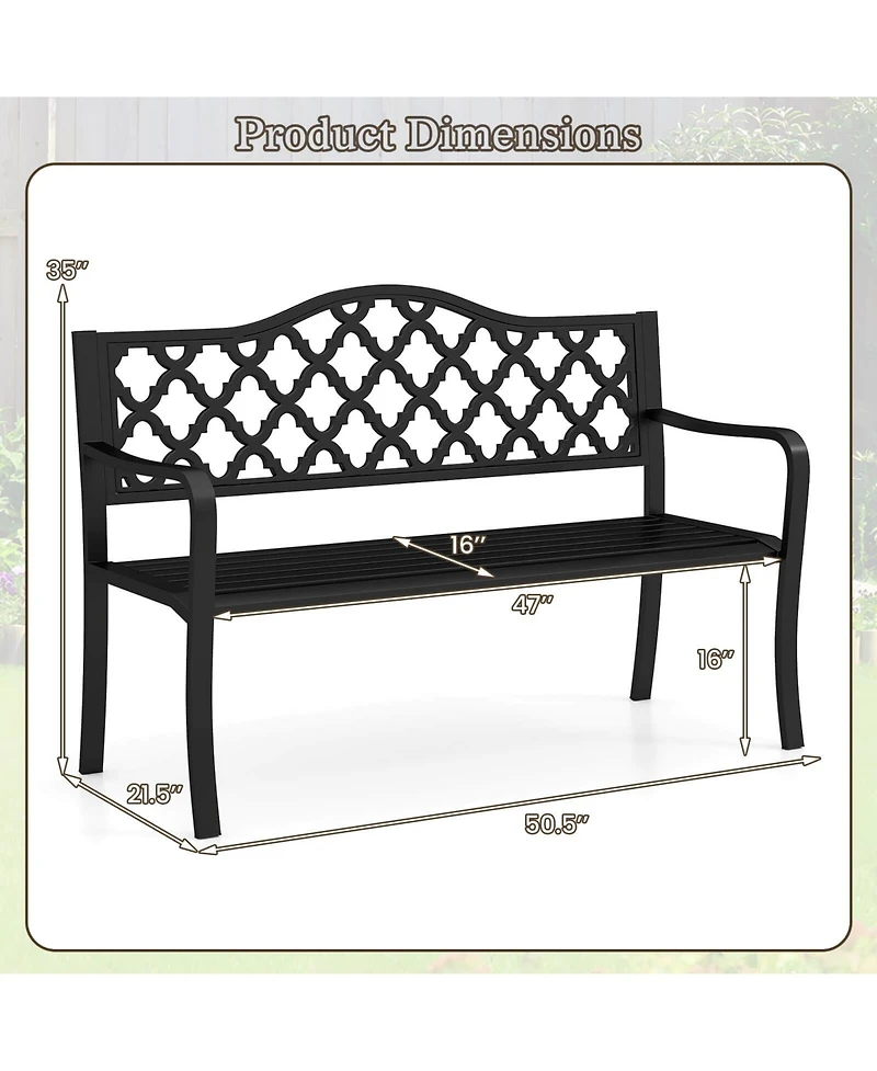 Costway Patio Bench Slatted Metal Garden Bench for 2-3 People Park-Style Loveseat