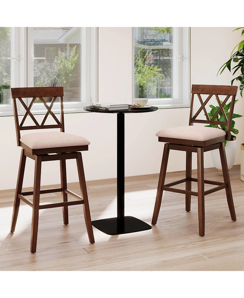 Costway 29 Inch Bar Stool Wooden Chair with Contoured Backrest Swivel Padded Seat for Kitchen
