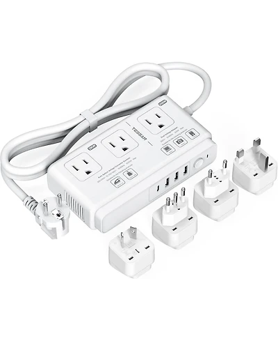 Tessan 220V to 110V Voltage Converter, Universal Travel Adapter with 4 Usb Charger (1 Usb C), 3 Ac Sockets and Eu/Uk/Au/It Plug Power Adaptor