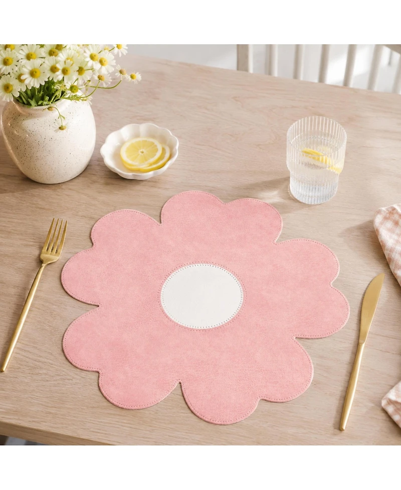 Dainty Home Shaped Flower Reversible Premium Faux Leather 15" Flower Shaped Placemats Set of 4