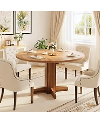 gaomon 47" Round Dining Table for 4-6, Farmhouse Walnut Wood with Sturdy Pedestal Base for Kitchen or Dining Room