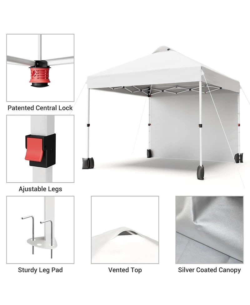 gaomon 10x10FT Pop Up Canopy Tent, Removable Sidewall, Adjustable Height, Vented Roof, Waterproof Silver Coating, Quick Setup with Wheeled Carry Bag