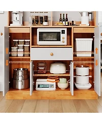 homfan Freestanding Kitchen Pantry with Drawers, Wood Sideboard Buffet with Doors, Adjustable Shelves and Storage Rack, Coffee Bar Station for Kitchen