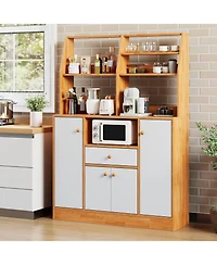 homfan Freestanding Kitchen Pantry with Drawers, Wood Sideboard Buffet with Doors, Adjustable Shelves and Storage Rack, Coffee Bar Station for Kitchen