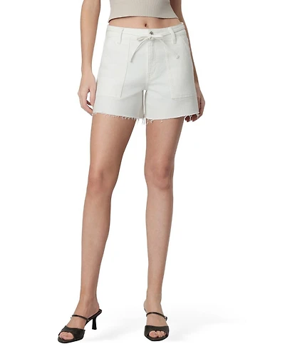 Vervet Women's High Rise Utility Pocket Waist Tie Midi Denim Shorts