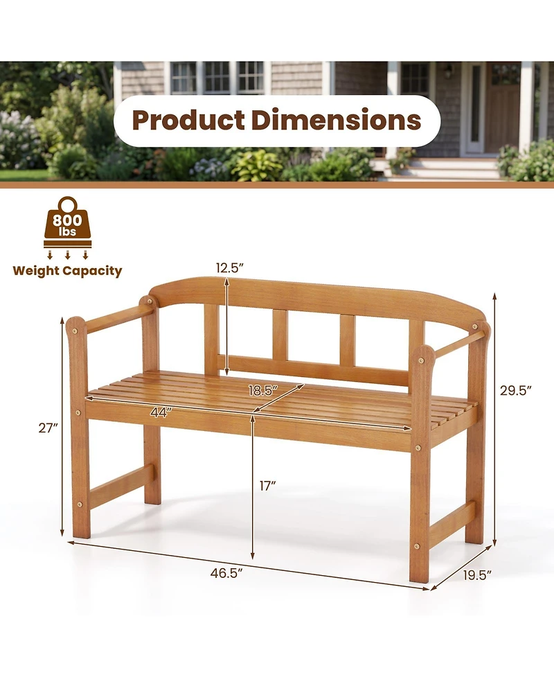 Gymax Outdoor Acacia Wood Garden Bench 2-Seater Loveseat with Backrest Angled Armrests