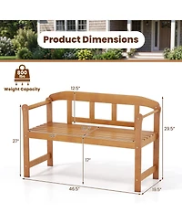 Gymax Outdoor Acacia Wood Garden Bench 2-Seater Loveseat with Backrest Angled Armrests