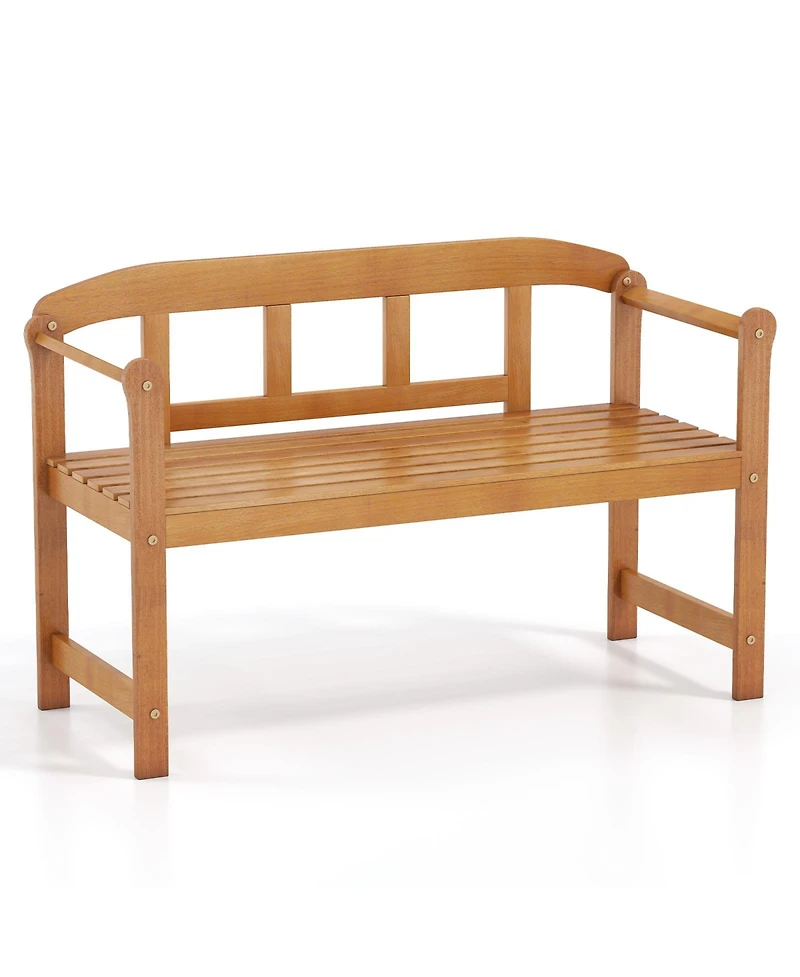 Gymax Outdoor Acacia Wood Garden Bench 2-Seater Loveseat with Backrest Angled Armrests