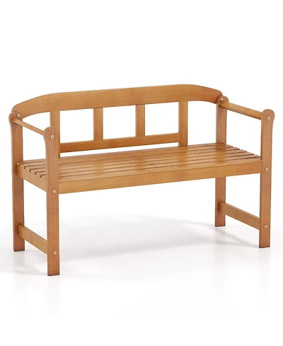 Gymax Outdoor Acacia Wood Garden Bench 2-Seater Loveseat with Backrest Angled Armrests