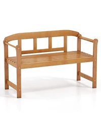 Gymax Outdoor Acacia Wood Garden Bench 2-Seater Loveseat with Backrest Angled Armrests