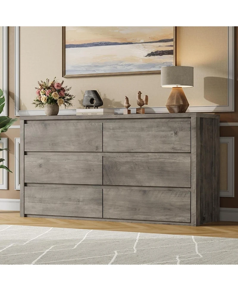 gaomon 6 Drawer Dresser for Bedroom, Wide Wood Chest of Drawers Handle Free, Large Modern Dresser Storage Cabinet for Living Room, Hallway Entryway
