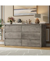 gaomon 6 Drawer Dresser for Bedroom, Wide Wood Chest of Drawers Handle Free, Large Modern Dresser Storage Cabinet for Living Room, Hallway Entryway