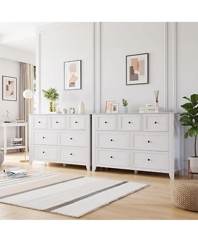 gaomon 2 Set of 7 Drawers Dresser for Bedroom, 54" Modern 7 Chest of Drawer Dresser, Storage Organizer with Drawers for Living Room, Hallway, White