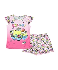 Despicable Me Girls' (4-20) Flower Bello Minions Sleep Pajama Sleep Set Shorts Kids