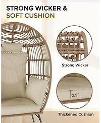 gaomon Oversize Wicker Egg Chair with Ottoman, Shaped Chaise Lounge Thick Cushion for Indoor Outdoor Patio Porch Backyard