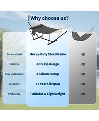 homfan 2 Person Hammock with Adjustable Steel Frame – Portable Outdoor Hammock Supports Up to 450 Lbs for Patio, Garden, Backyard or Beach