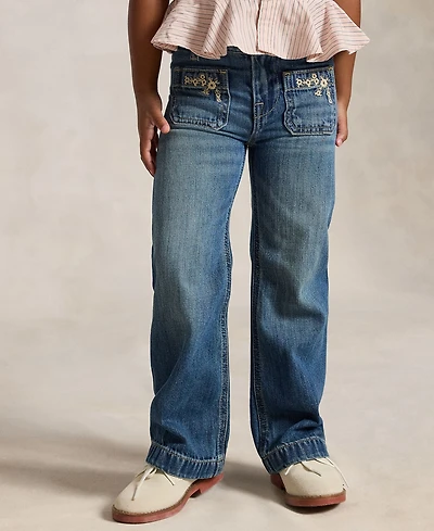 Polo Ralph Lauren Girls' 2T-6X Embroidered Flared Cotton Denim Jeans