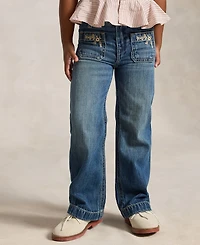 Polo Ralph Lauren Girls' 2T-6X Embroidered Flared Cotton Denim Jeans
