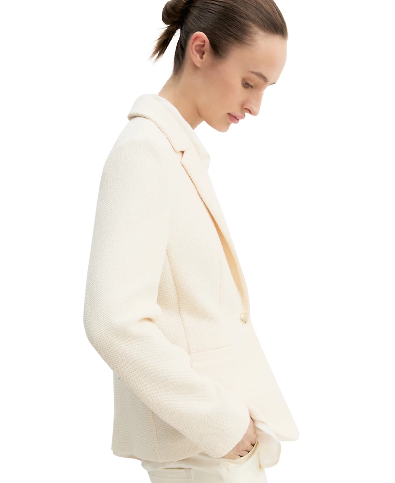 Emme Marella Women's Stretch Basketweave Notch Lapel Collar Fitted Jacket