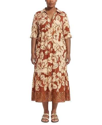London Times Plus Collared A-Line Midi Dress