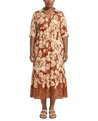 London Times Plus Collared A-Line Midi Dress