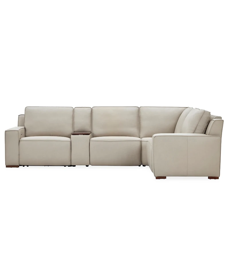 Aspen 2PM 5-Piece Leather Sectional Sofa Set (Laf Recliner, Raf Armless Chair, Console, Corner), Macy's Exclusive