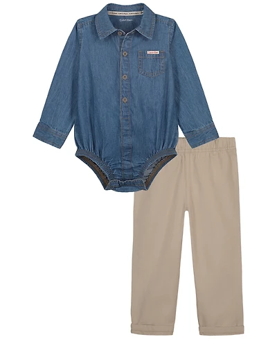 Calvin Klein Baby Boys' Long-Sleeve Bodysuit and Pants, 2-Piece Set
