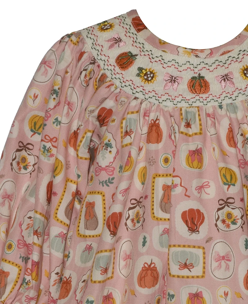 Bonnie Baby Girls' Smocked Pumpkins Long-Sleeve Dress and Diaper Cover, 2-Piece set