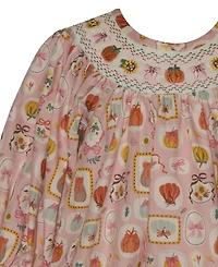 Bonnie Baby Girls' Smocked Pumpkins Long-Sleeve Dress and Diaper Cover, 2-Piece set